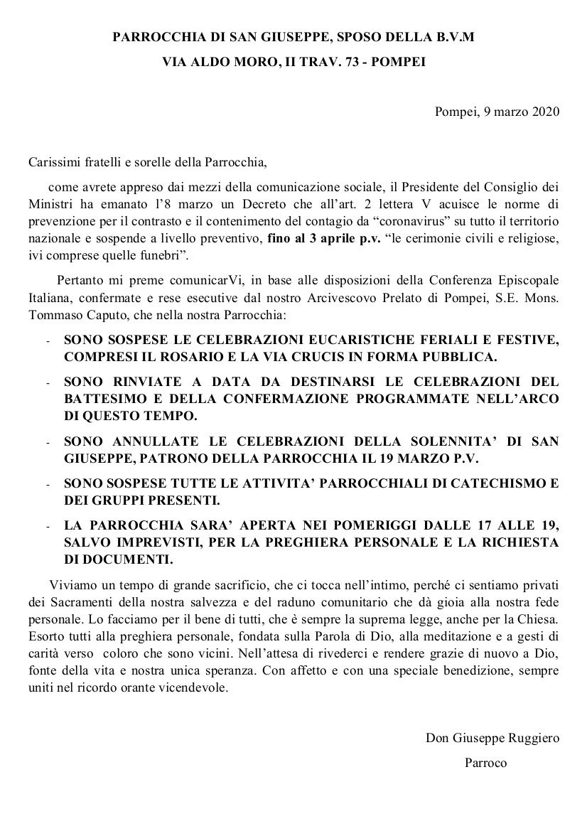Lettera Per La Cresima Al Parroco Parrocchia San Giuseppe - Sposo della B.V. Maria - Pompei
